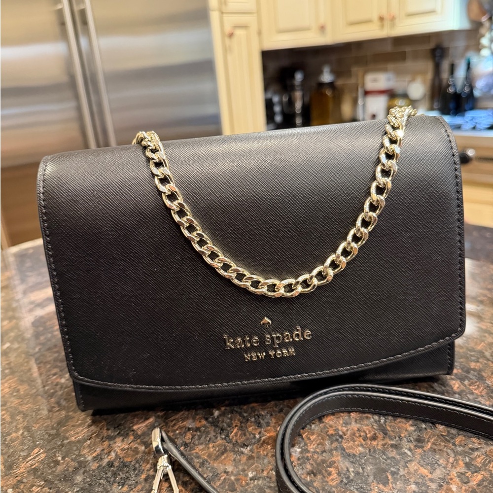 Kate Spade Black Crossbody with Gold Chain